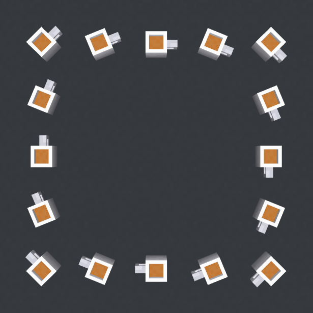 Custom mug blocks in a square formation, each pointing towards the middle