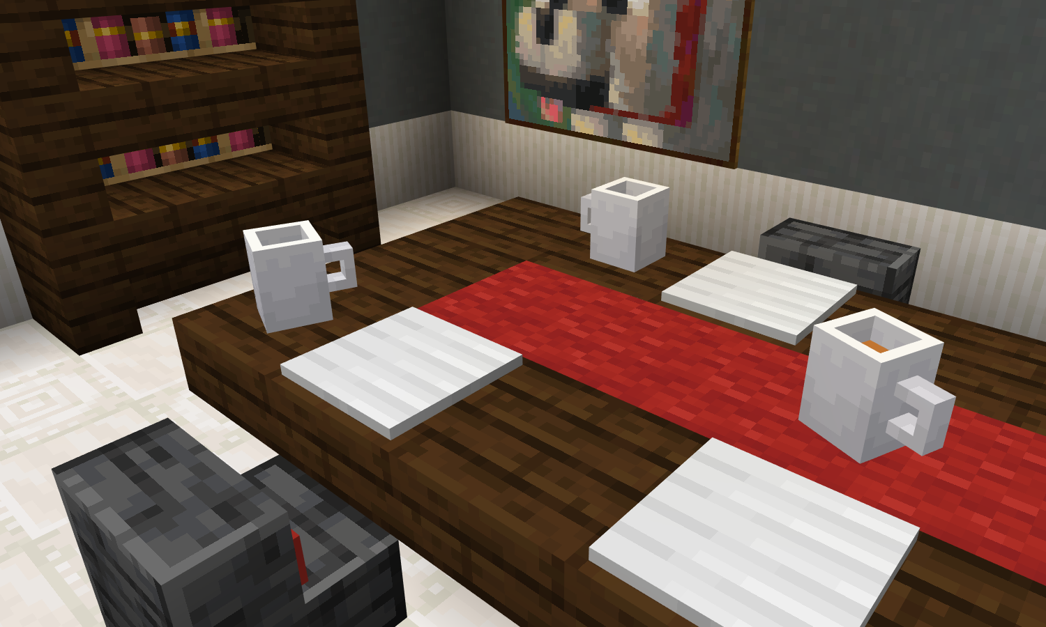 Custom mug blocks placed in different directions on a table