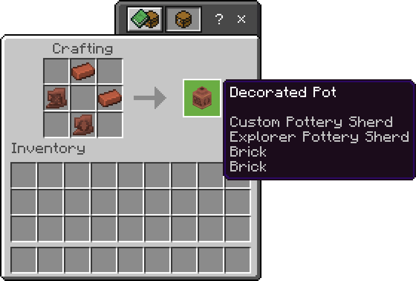 Custom pottery sherd item being used to craft a Decorated Pot
