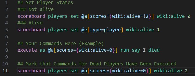 Editing a .mcfunction file in VSCode